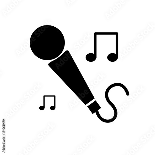 Microphone with Music Notes Icon – Flat Black and White Design.