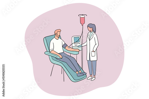 A hand drawn illustration of a human donating blood. Good for any project.	