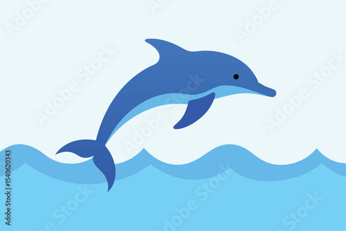 Delightful Dolphin Leaping over Gentle Waves A Cartoon Illustration of Marine Life's Joyful Moment in a Serene Aquatic World
