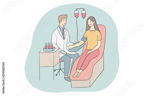 A hand drawn illustration of a human donating blood. Good for any project.	