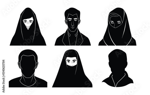 Diverse Portraits  Headshots of Men and Women in Traditional Islamic Headwear