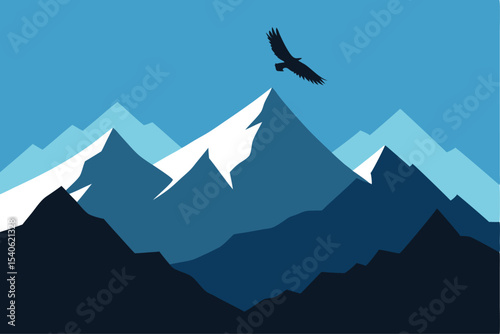 Majestic Mountain Range with Soaring Eagle a Serene Natural Landscape Depicting Wildlife and Tranquility in a Minimalist Style