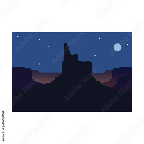 Silhouette Serenity A Majestic Desert Landscape Under a Starry Night Sky with a Full Moon