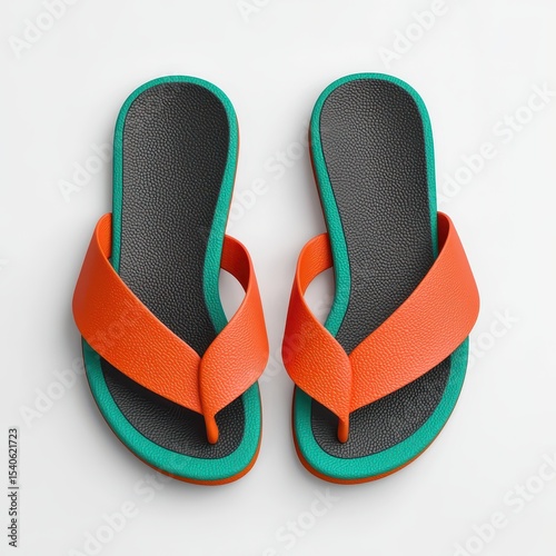 Bright Orange and Teal Flip Flops On Light Background Top View