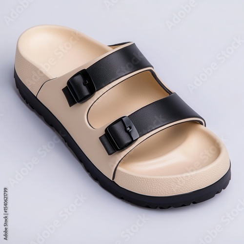 Black and Beige Comfortable Slide Sandal for Casual Wear and Relaxation