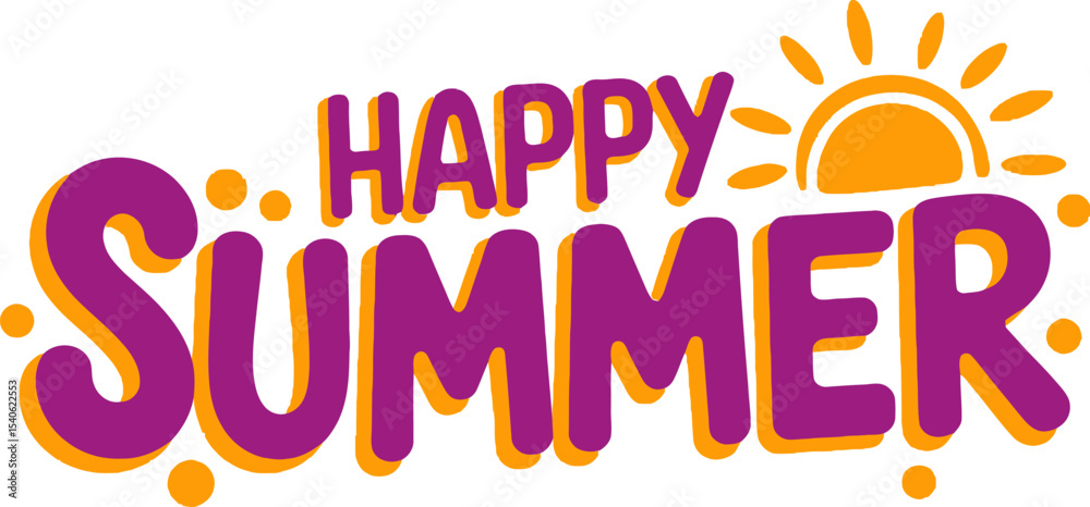 Fototapeta premium Bold purple bubble font with sun icon and sparkles for cheerful happy summer greeting design 