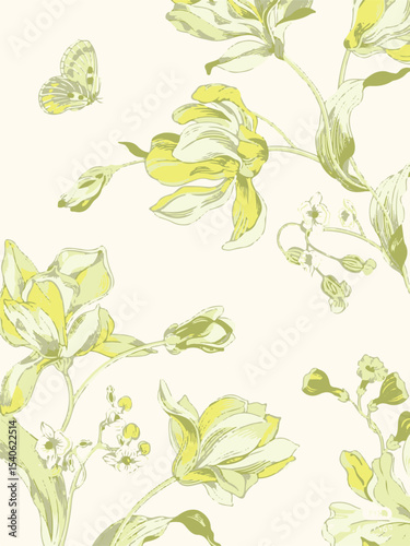 botanical floral, vector, seamless pattern , herbs and leaves ,big set, background with flowers
