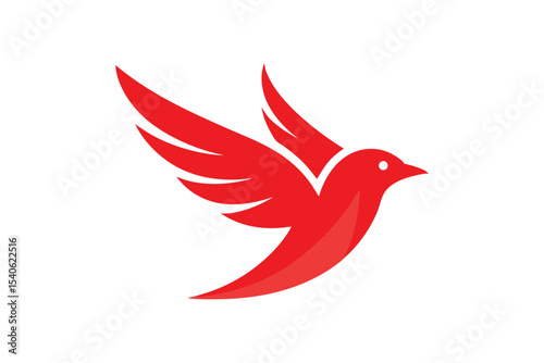 Dynamic Red Bird Logo Concept Captures Freedom and Movement with Stylized Wings and Streamlined Body on White Background