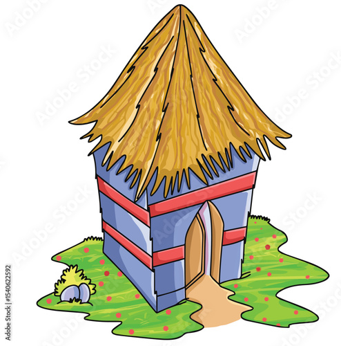 Cute cartoon hand drawn vector straw hut clipart.