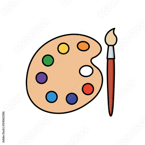 Painter palette and paint brush. icon vector on white background. 