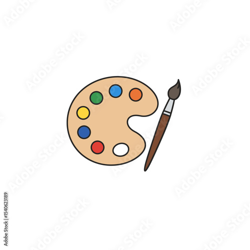 Painter palette and paint brush. icon vector on white background. 