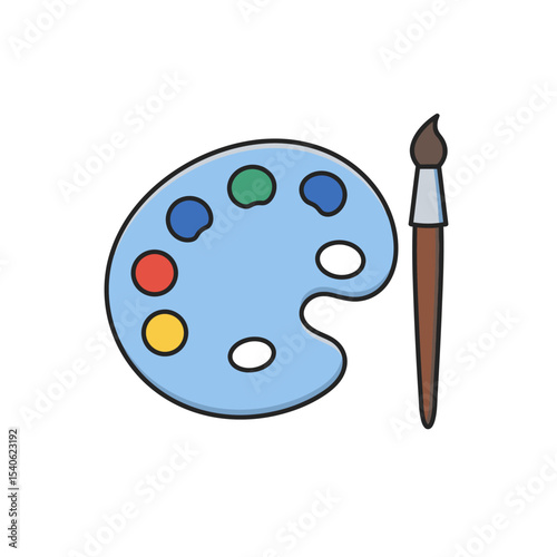 Painter palette and paint brush. icon vector on white background. 