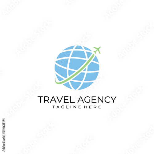 Travel agency vector logo featuring management of travel or tour of people throughout the world