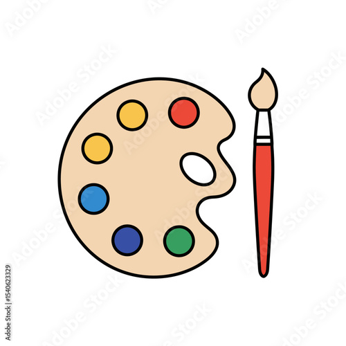 Painter palette and paint brush. icon vector on white background. 