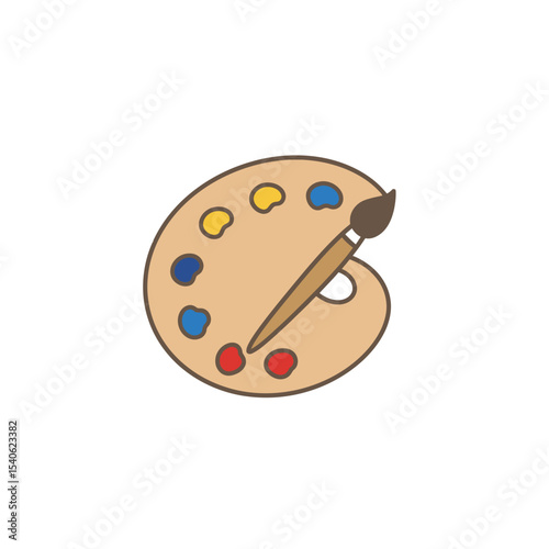 Painter palette and paint brush. icon vector on white background. 