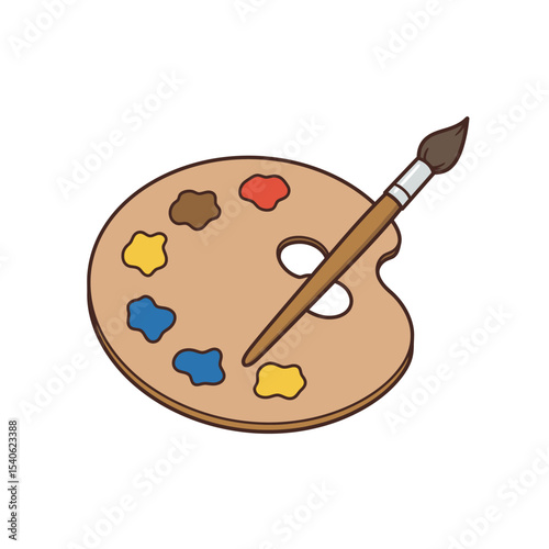 Painter palette and paint brush. icon vector on white background. 