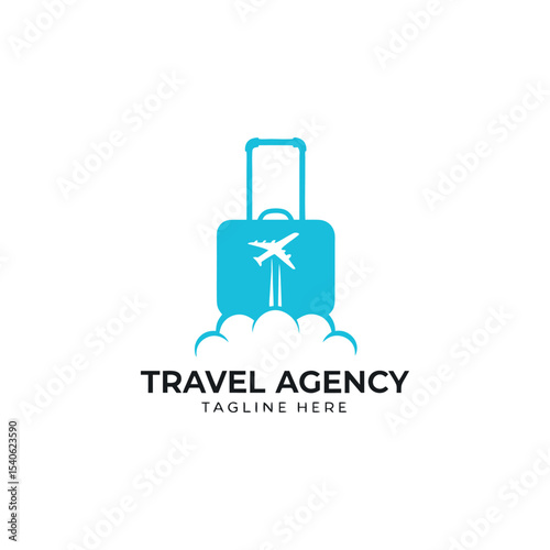 Travel agency vector logo featuring management of travel or tour of people throughout the world
