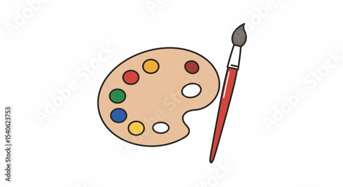 Painter palette and paint brush. icon vector on white background. 