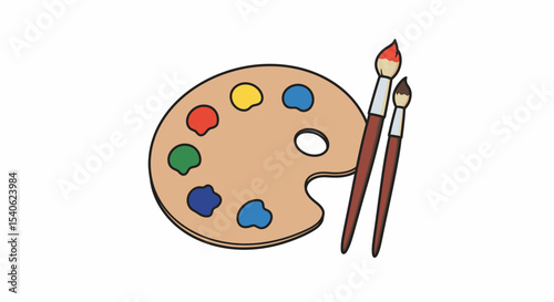 Painter palette and paint brush. icon vector on white background. 