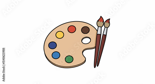 Painter palette and paint brush. icon vector on white background. 