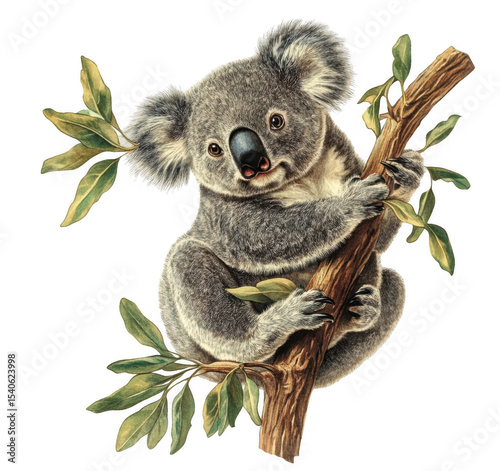Adorable Koala Bear on Eucalyptus Branch photo