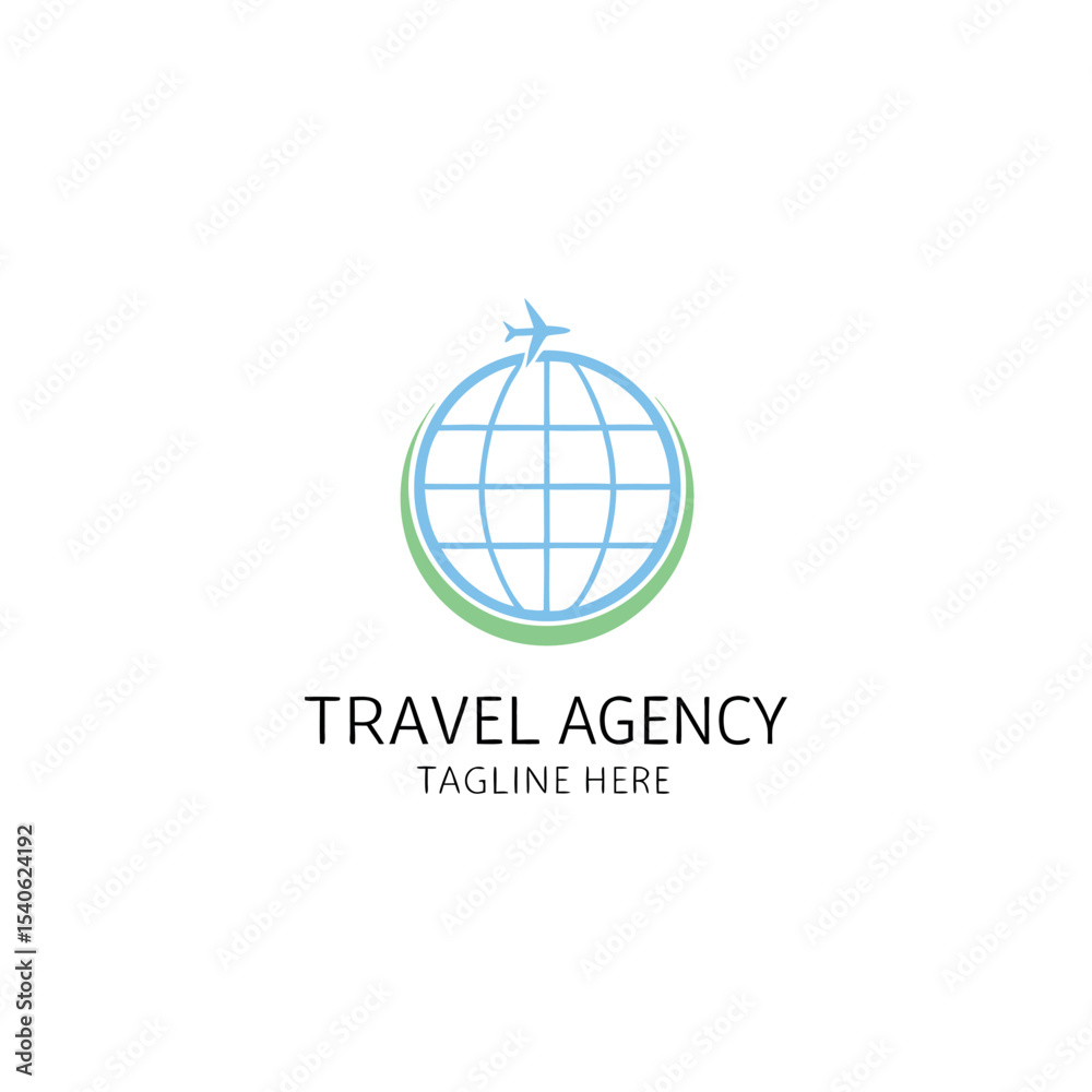 Travel agency vector logo featuring management of travel or tour of people throughout the world Travel agency vector logo featuring management of travel or tour of people throughout the world
