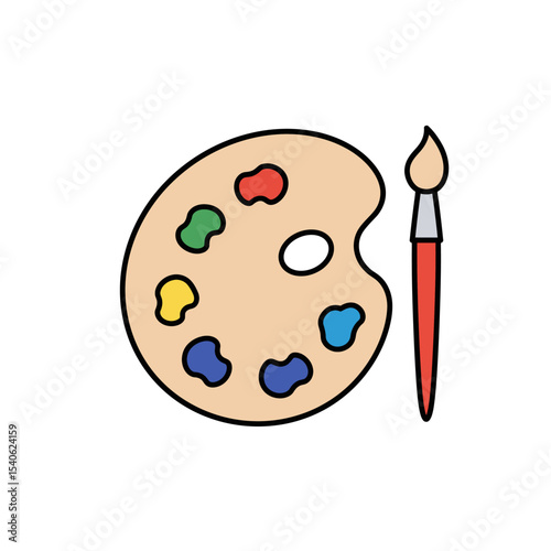 Painter palette and paint brush. icon vector on white background. 