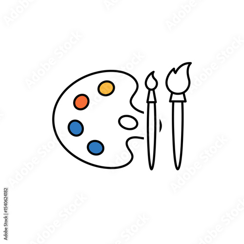 Painter palette and paint brush. icon vector on white background. 