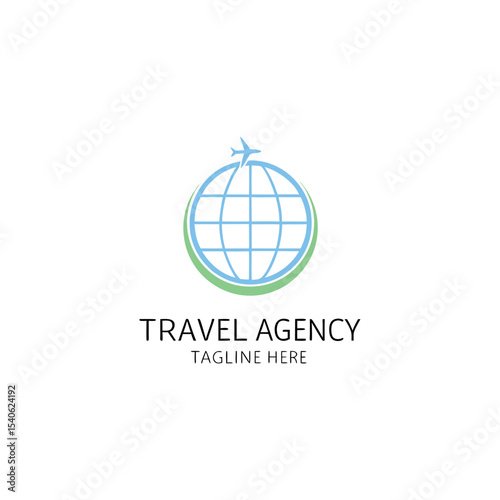 Travel agency vector logo featuring management of travel or tour of people throughout the world