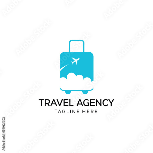 Travel agency vector logo featuring management of travel or tour of people throughout the world