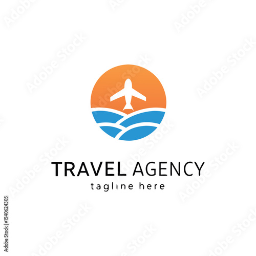 Travel agency vector logo featuring management of travel or tour of people throughout the world