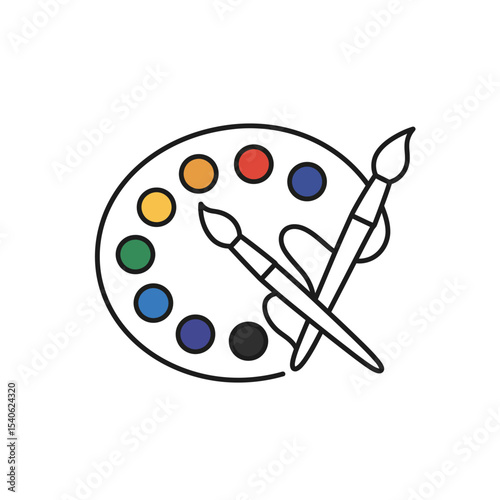 Painter palette and paint brush. icon vector on white background. 