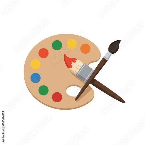 Painter palette and paint brush. icon vector on white background. 