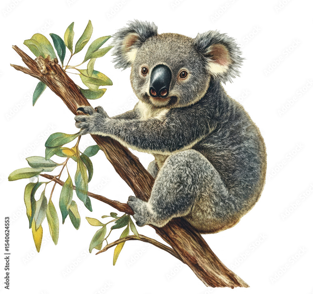Fototapeta premium Adorable Koala Bear on Eucalyptus Branch