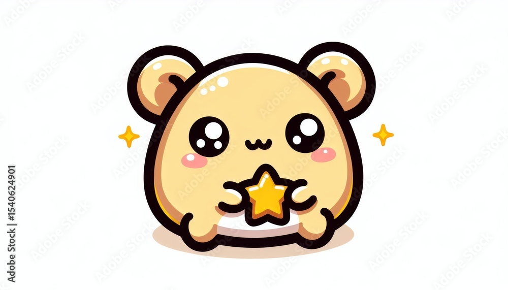 Fototapeta premium Cute Yellow Cartoon Hamster Holding a Star