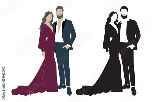 Indian wedding couple illustration for save the date, wedding e-invite cards. vector wedding