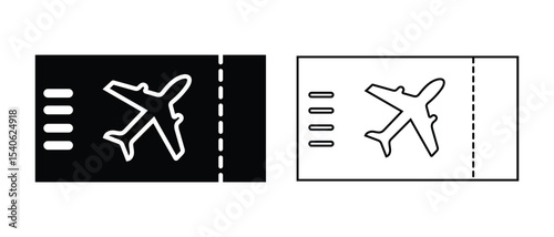 Airline, flight booking tickets or boarding pass icon symbol. Airplane ticket icon vector design. Aviation, travel booking ticket for tourist sign and symbol. Vector illustration.