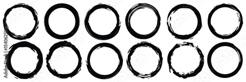 Grunge Circle Vector Set – Hand-Drawn Rough Brushstroke & Abstract Ink Round Shapes for Creative Design