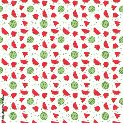 Seamless summer pattern with whole and quarter watermelons.