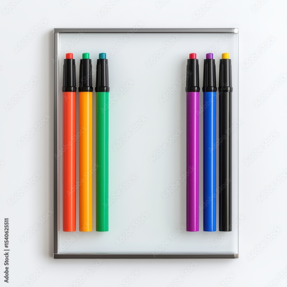 Obraz premium Vibrant Markers Arranged Neatly on Clear Background for Office Use