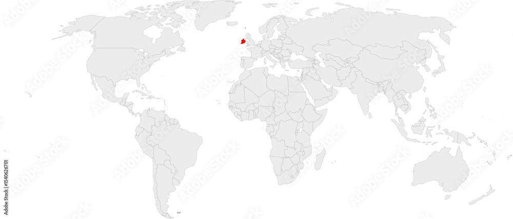 Obraz premium Ireland Highlighted on World Map