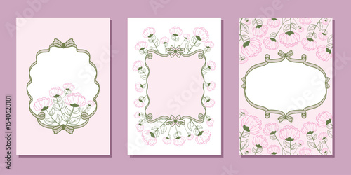 A set of vintage floral greeting cards. Template for posters, banners, wedding invitations, birthday greeting cards with floral pattern. Vector illustration.