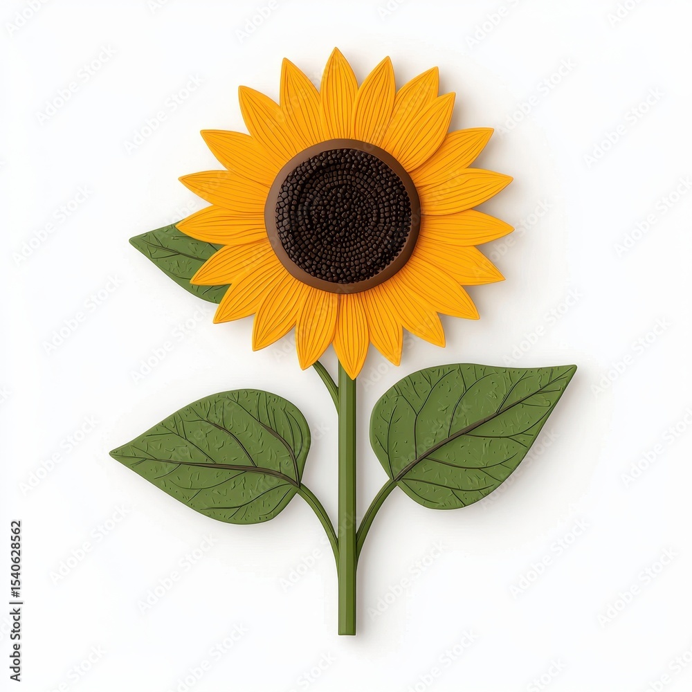 Naklejka premium Vibrant Sunflower Illustration with Bright Yellow Petals and Leaves
