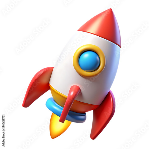 Cartoon rocket ship 3d render isolated on transparent background