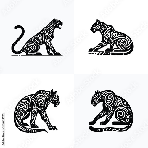 Stylized Tiger Tattoo Design Tribal Art Illustration