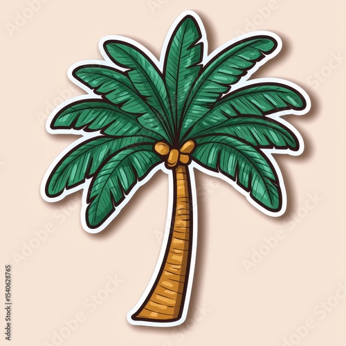 Hand-drawn Palm Tree Illustration with Green Leaves and Brown Trunk
