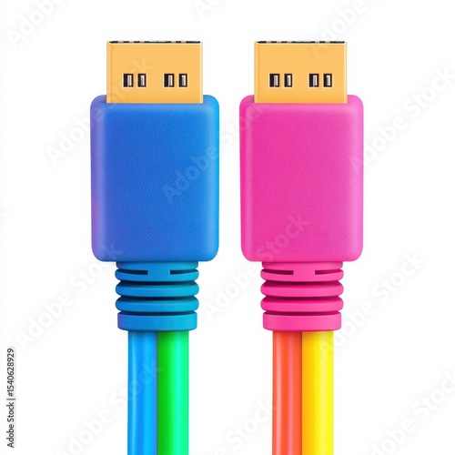 Colorful USB Cables Isolated on Bright Background for Technology Use