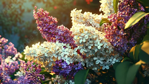 Lilac flowers gently swaying in the soft sunlight.Gentle sunlight illuminating delicate lilac blossoms