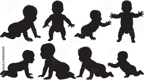 Crawling baby child silhouette vector illustration
