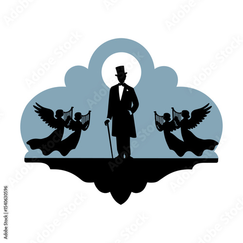 Gentleman in Top Hat with Angels Silhouette vector